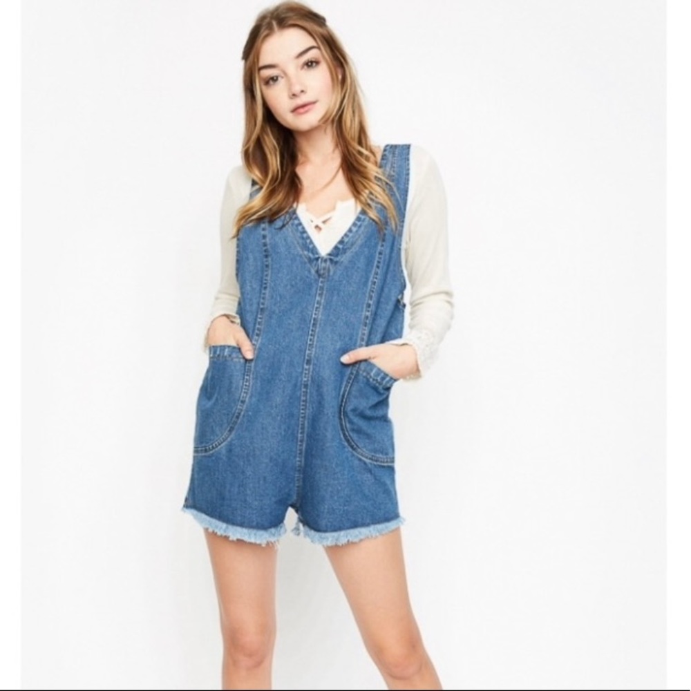 NEW Hayden Los Angeles Denim Shorts Overalls Fringe Boho Cutoffs Romper …